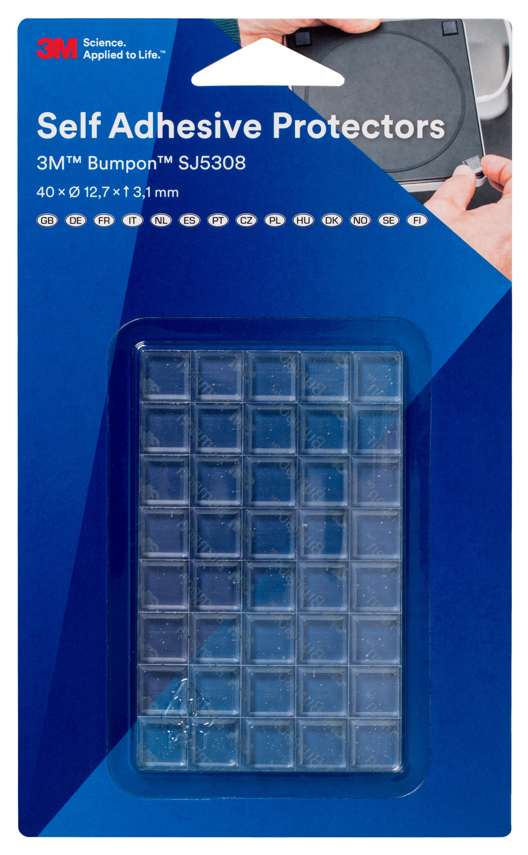 3M™ Bumpon™ SJ5308BL - Butées élastiques, mini-pack, transparentes, 40 pièces, 12,7 x 3,1 mm, adhésif acrylique A-20