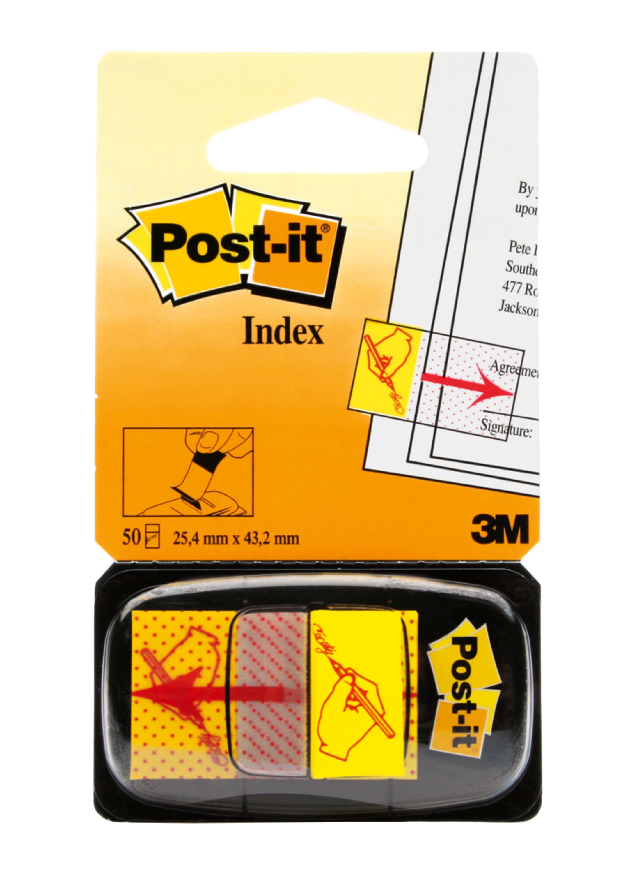Bandes adhésives Post-it® Index, standard, rouges, 25,4 mm x 43,2 mm, 50 bandes adhésives par distributeur, 1 distributeur par paquet