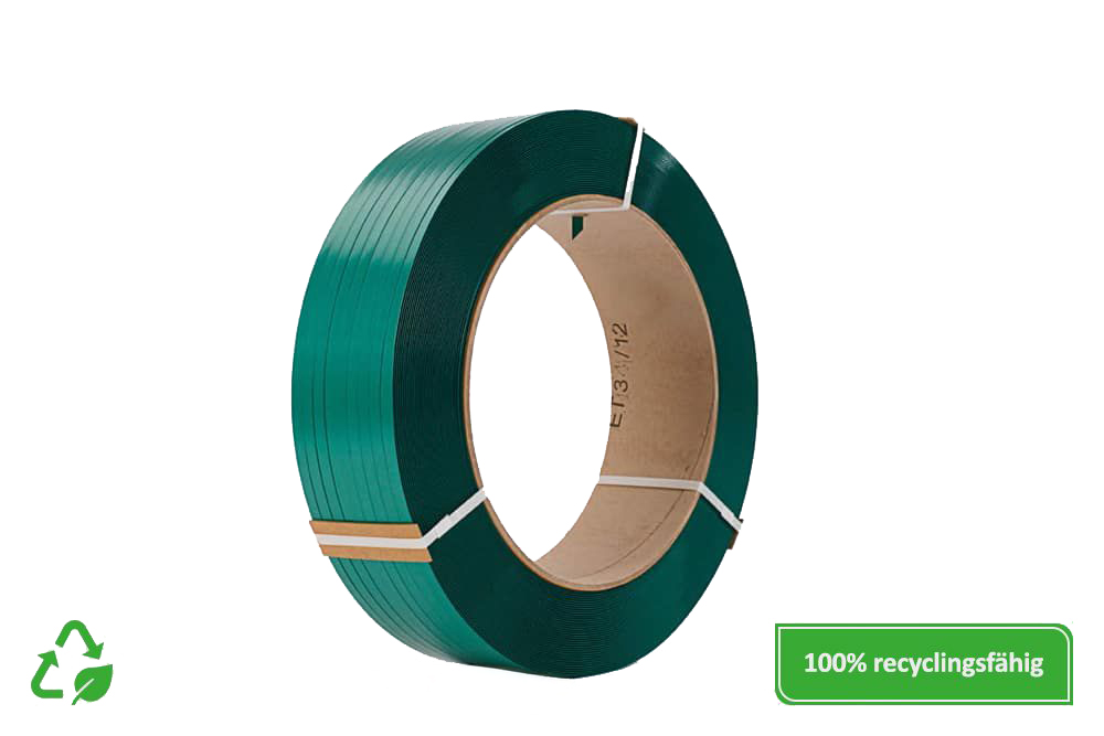 PET-Umreifungsband 910, geprägt, grün, 12,5 x 0,70 mm x 2000 m, 406 mm Kern, 1 Rolle pro Karton, 22 Karton/Palette, Reißfestigkeit 355 kg
