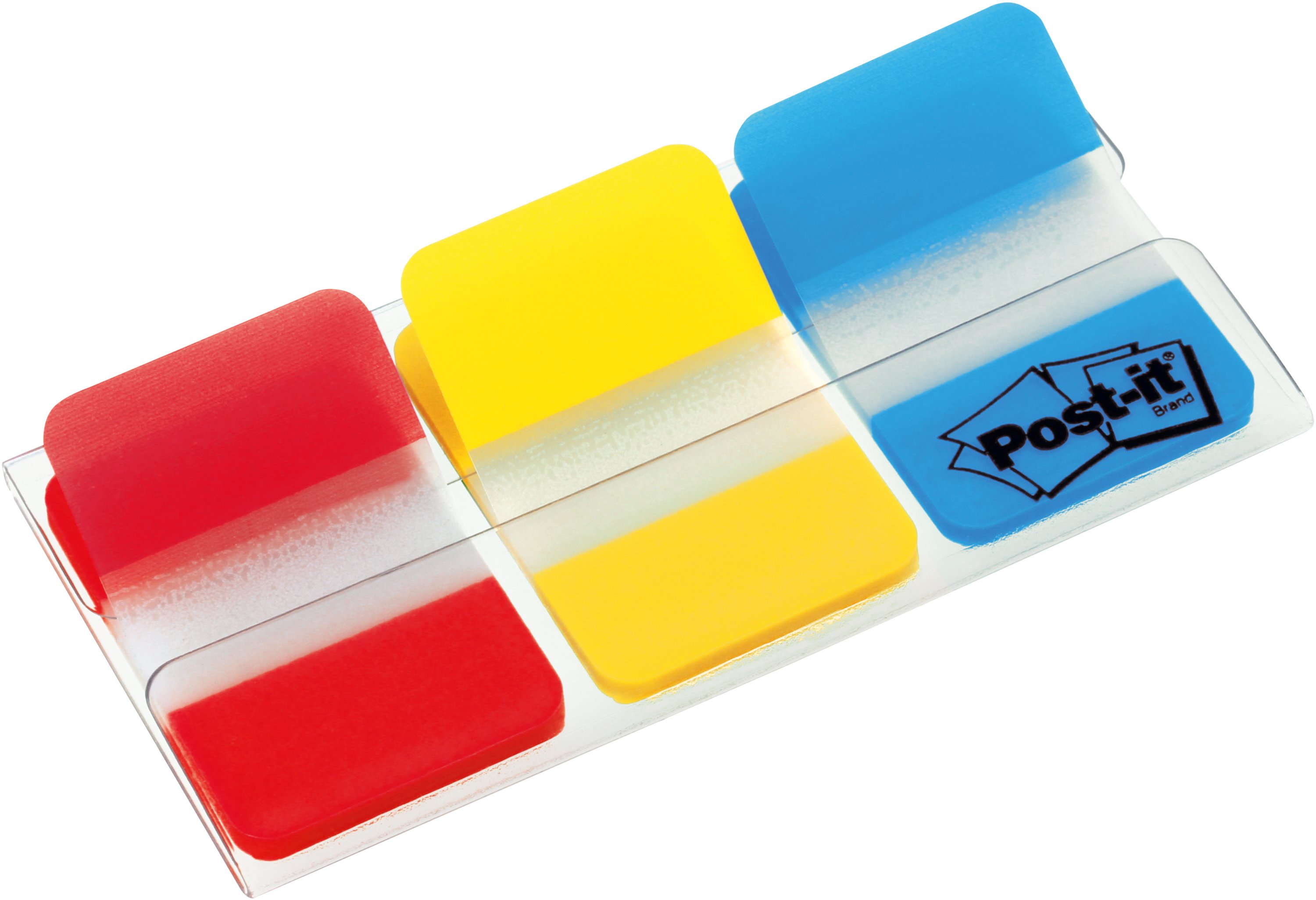 Onglets de classement Post-it® Index Strong, standard, bleus, rouges et jaunes, 25,4 mm x 38,1 mm, 66 bandes adhésives par distributeur, 1 distributeur par paquet
