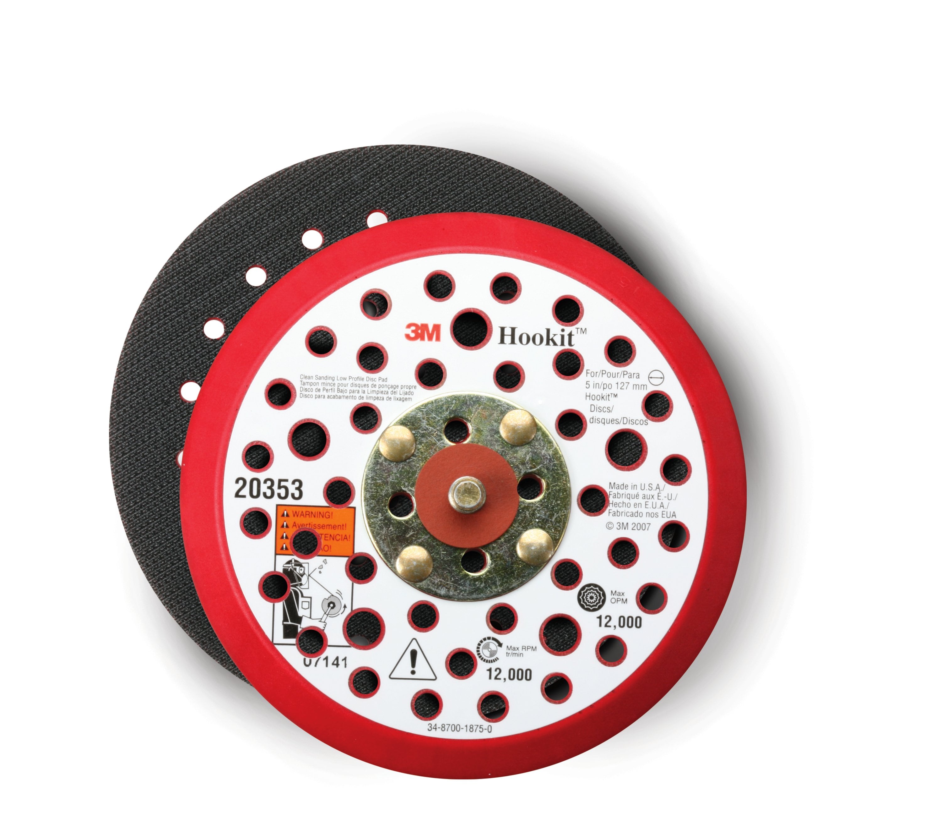 3M™ Hookit™ backing pad, 127 mm x 19 mm, 7.9 mm–609.6 mm external diameter, 5-hole
