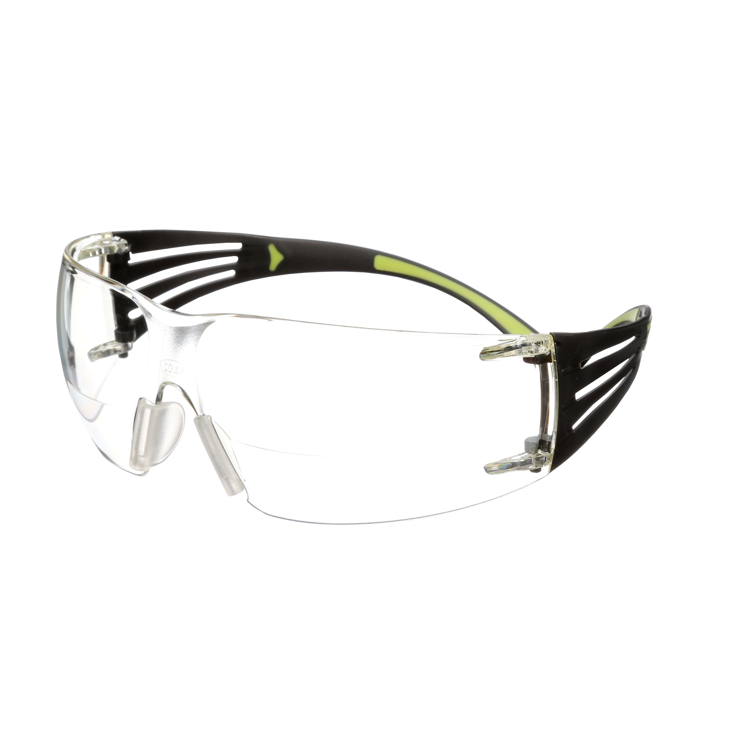 3M™ SecureFit™ 400 Reader Safety Glasses, black/green arms, anti-scratch/anti-fog coating, clear lenses with +2.0 prescription, SF420AS/AF-EU, 20 per pack