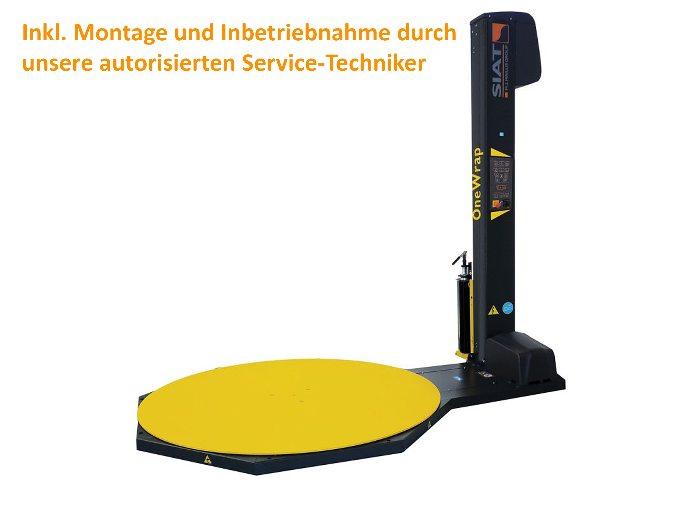SIAT Palettenwickler OneWrap - M, Federbremse mit Schnellentriegelung, Drehteller Ø 1500 mm, Wickelhöhe 2100 mm