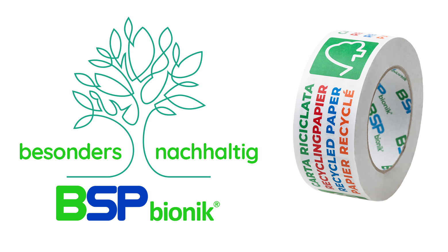 BSP bionik 135 Papier-Verpackungsklebeband 50mm x 50m weiß "Standard-Recyclingdruck"