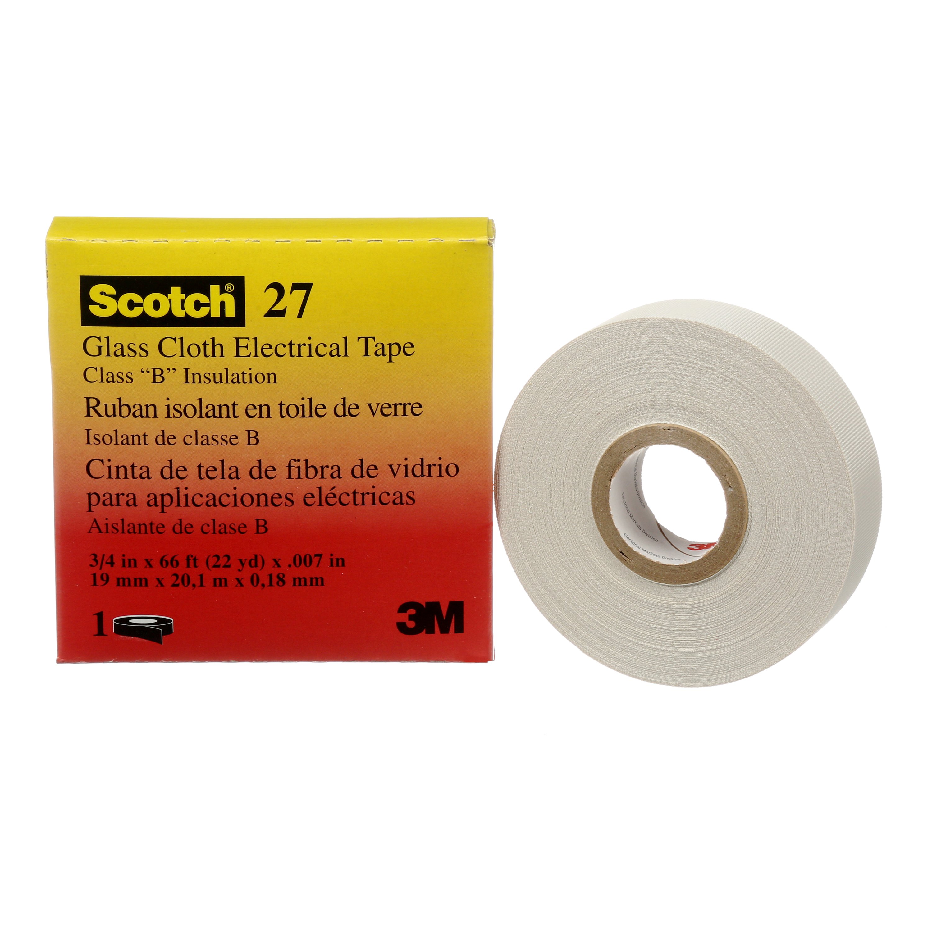 Scotch® 27 Glass Fibre Tape, White, 19 mm x 20 m, 0.18 mm