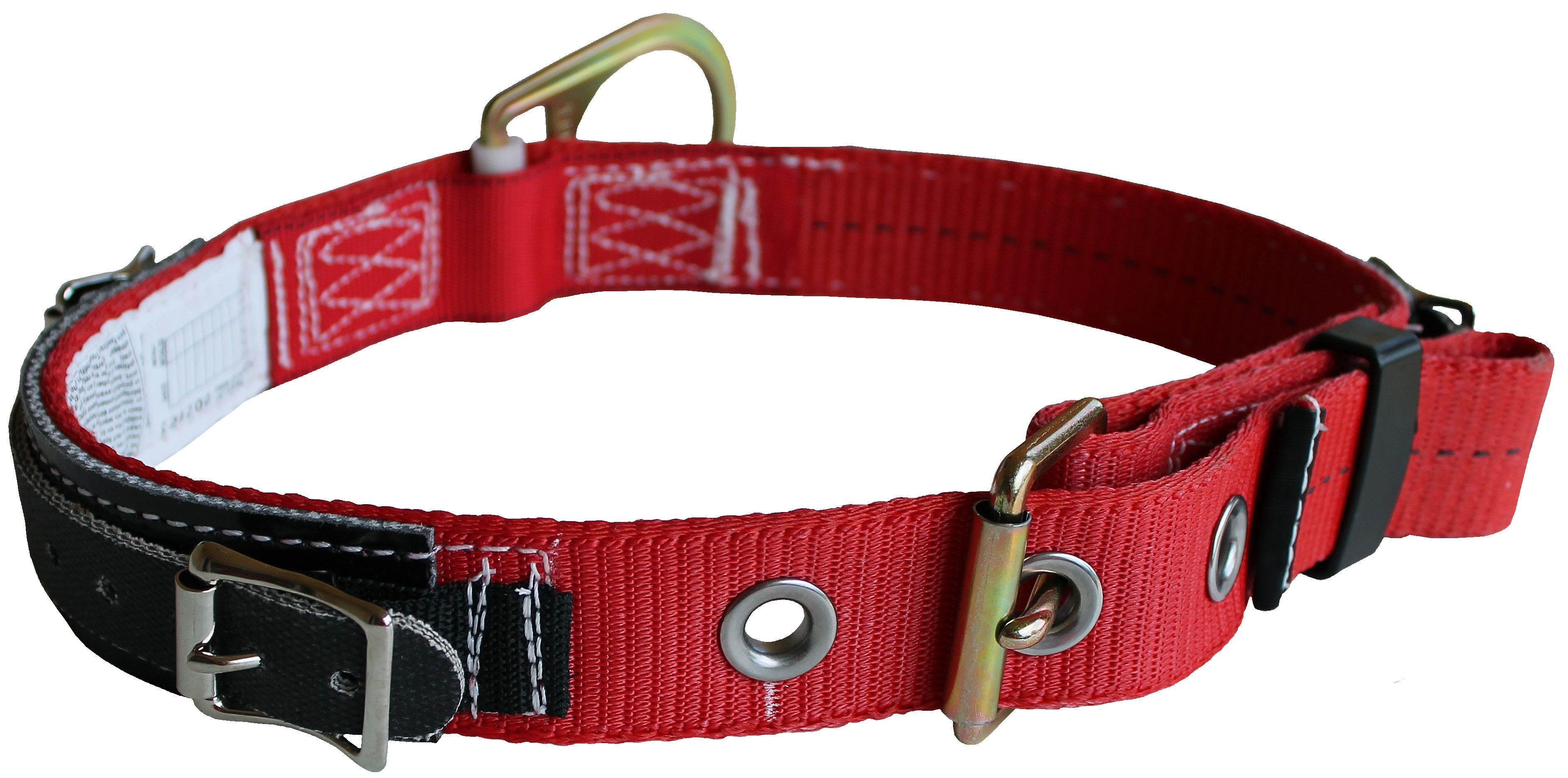 3M™ Protecta® safety harness with quick-release buckle, featuring a padded waist belt and tool loop, red, small, AB051326