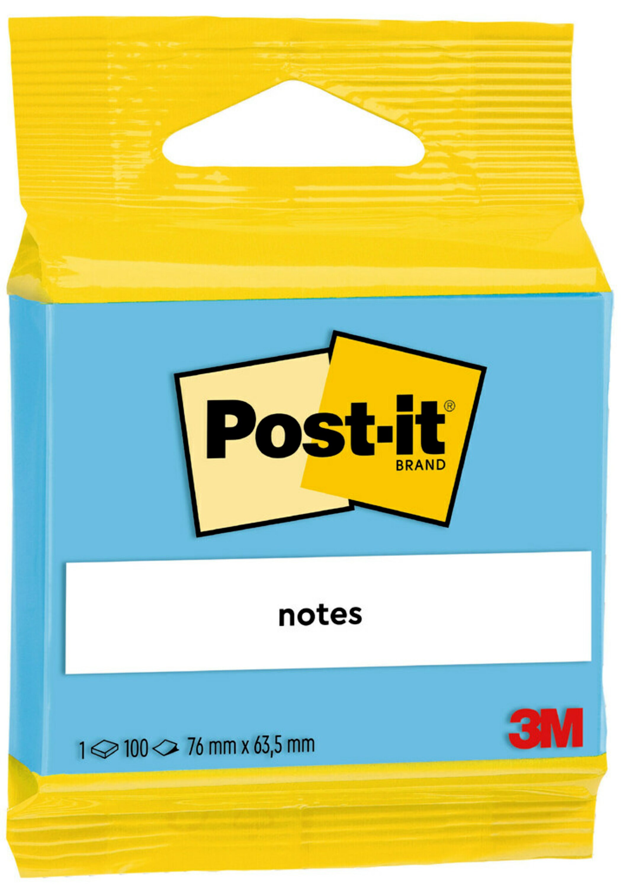 Post-it® Notes, bleu, 63,5 mm x 76 mm, 100 feuilles/bloc, 1 bloc/paquet, 100 % PEFC, SGSCH-PEFC-COC-110078