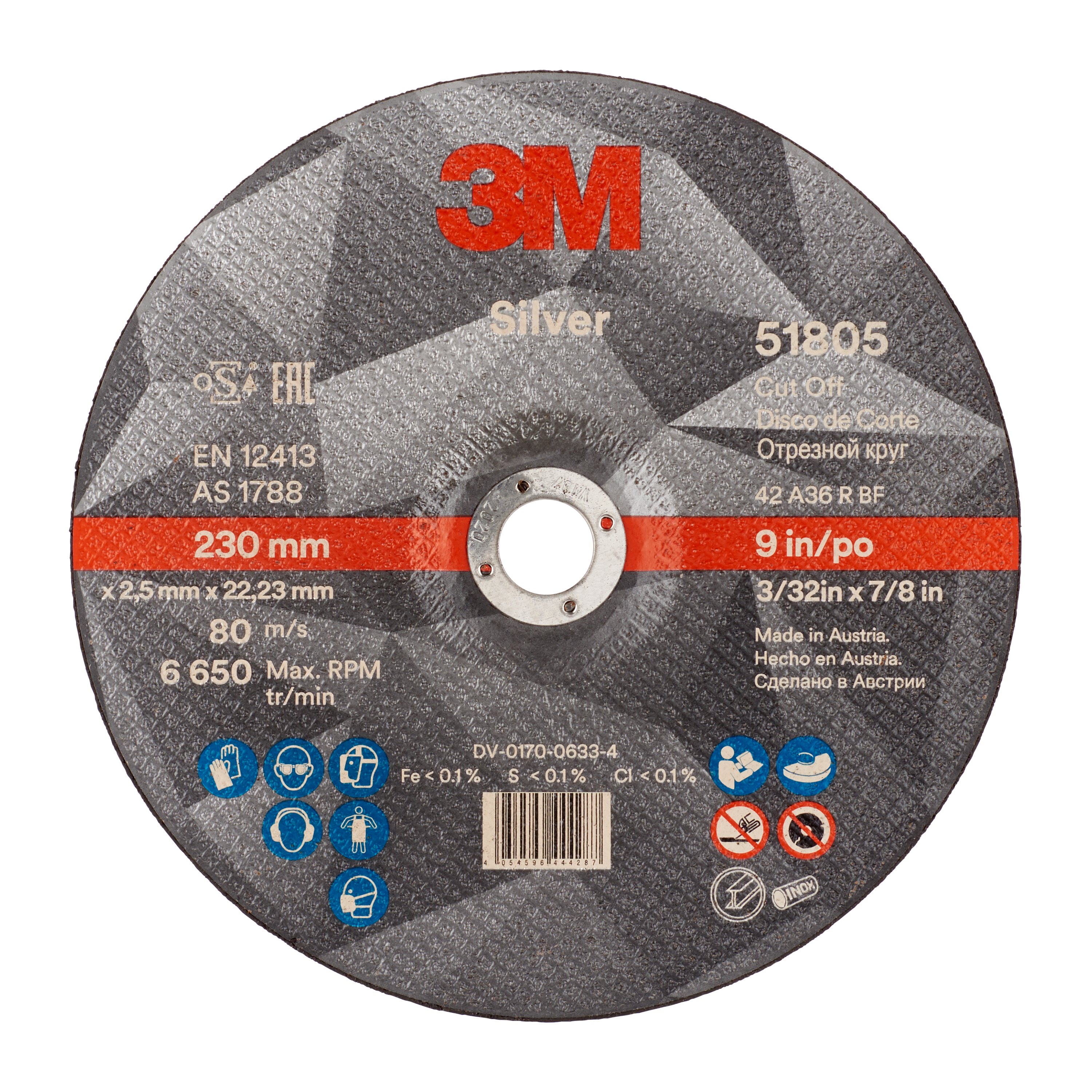 3M™ Silver Cutting Disc, T42, 230 mm x 2.5 mm x 22 mm